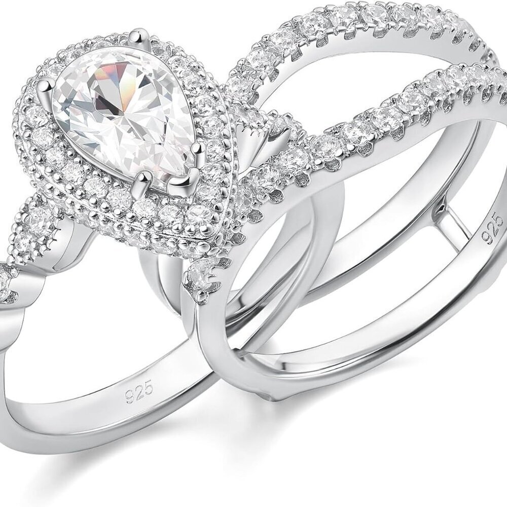 Sterling Silver Wedding Band Set for Women Pear Cubic Zirconia Engagement